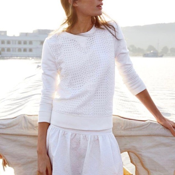 J. Crew Eyelet Sweatshirt pullover 100% cotton M - Picture 4 of 7